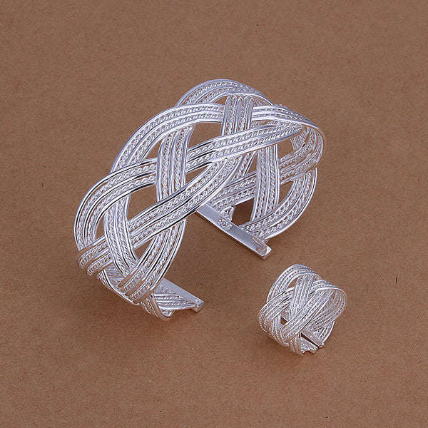 Wide Mesh Open Cuff Bracelet and Ring - Ring only