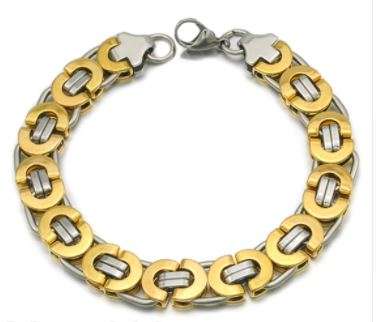Men's Byzantines Stainless Steel Link Chain Bracelet 11mm - Gold Silver