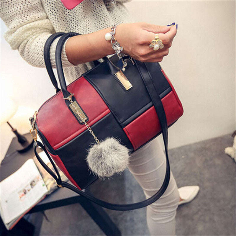 Ladies 2 Colour Patch Tote Hand Bag - Red and Black