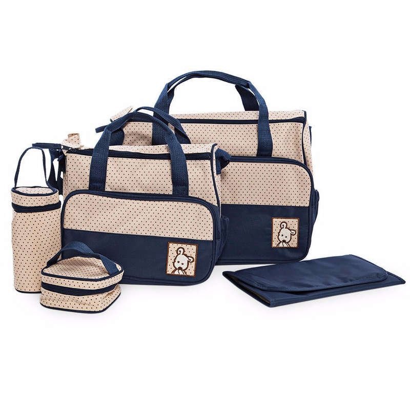 5pcs Baby Changing Diaper Nappy Bag - Navy