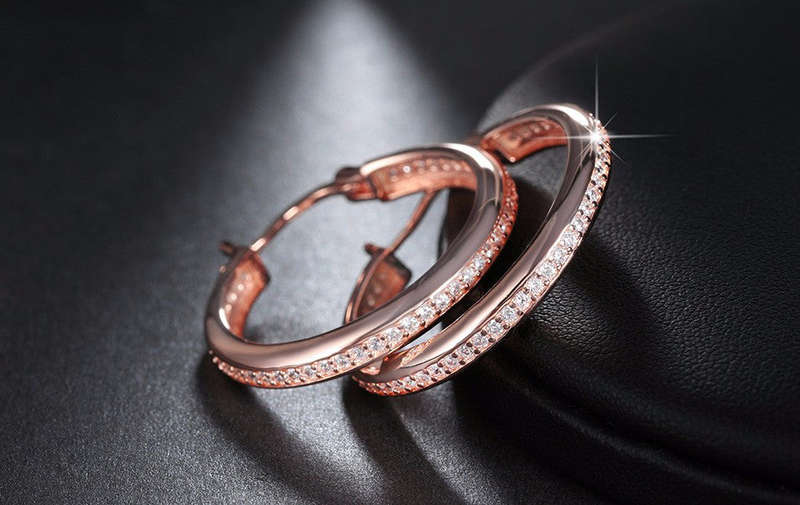 Austrian Cubic Zirconia Hoop Earrings - Platinum/Rose Gold/18K Gold Plated - Rose Gold Plated