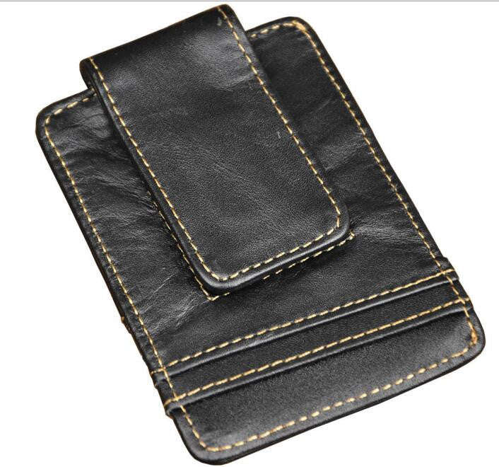 Genuine Leather Vintage Money Clip Wallet - Black