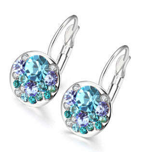 Crystal Hoop Earrings - White / Blue