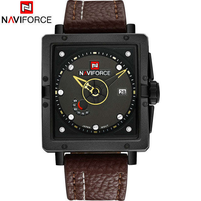 Men's Rectangle Watch - Naviforce - Coffee Yellow