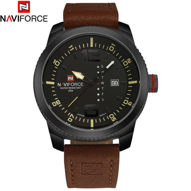 Men's Sports Naviforce Watches (Leather Band) - 2 Styles - Brown Yellow