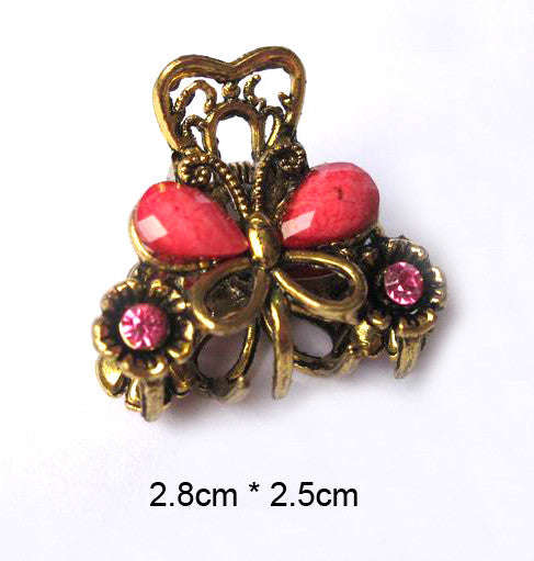Mini Butterfly Hair Clips - Red