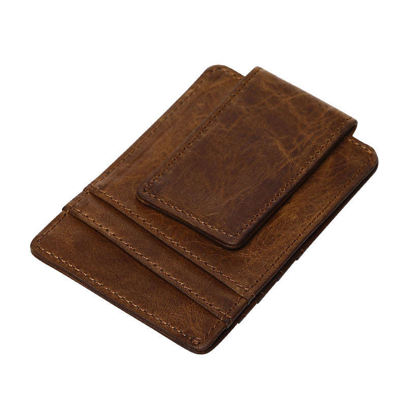 Genuine Leather Vintage Money Clip Wallet - Brown