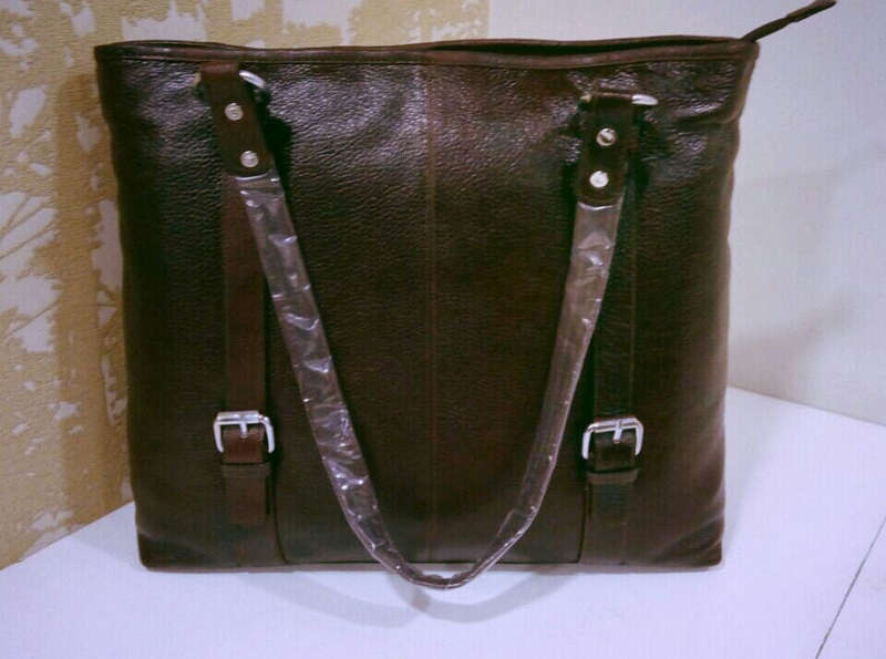 100% Genuine Buffalo Leather Strapped Everyday Handbag - Champagne Brown