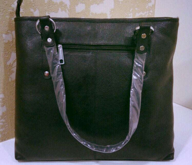 100% Genuine Buffalo Leather Strapped Everyday Handbag - Black