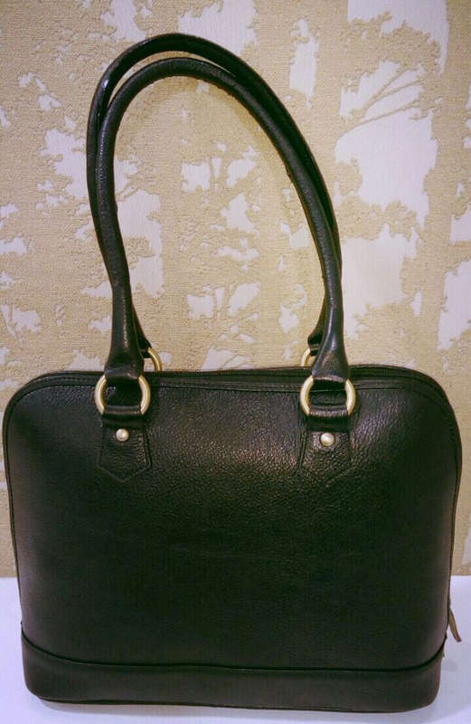 100% Genuine Buffalo Leather Elegant  Everyday Formal Handbag - Black