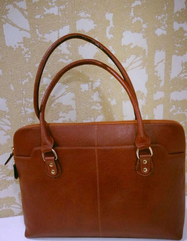 100% Genuine Buffalo Leather Elegant Formal Everyday Handbag - Tan Brown
