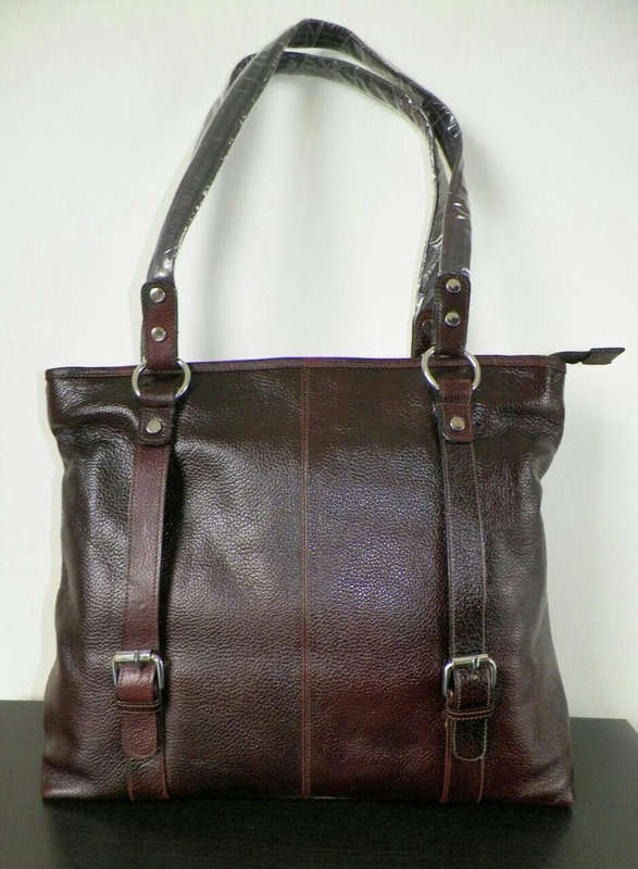 100% Genuine Buffalo Leather Strapped Everyday Handbag - Champagne Brown