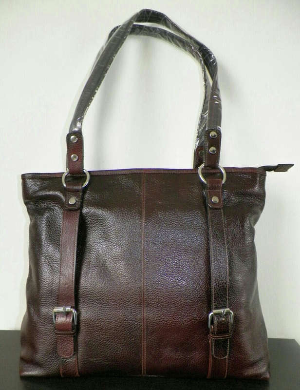 100% Genuine Buffalo Leather Strapped Everyday Handbag - Champagne Brown