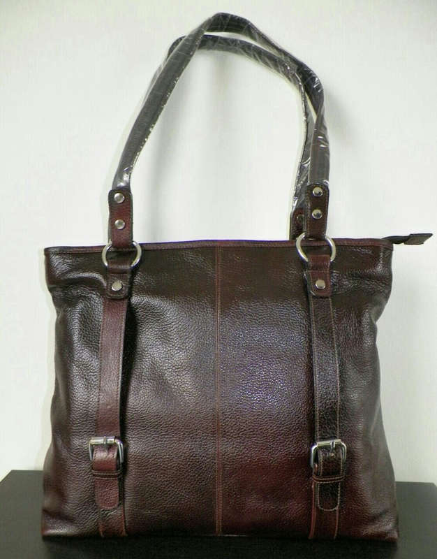 100% Genuine Buffalo Leather Strapped Everyday Handbag - Champagne Brown