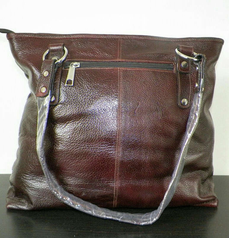 100% Genuine Buffalo Leather Strapped Everyday Handbag - Champagne Brown