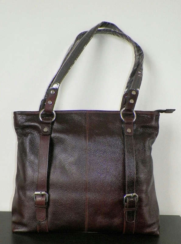 100% Genuine Buffalo Leather Strapped Everyday Handbag - Champagne Brown