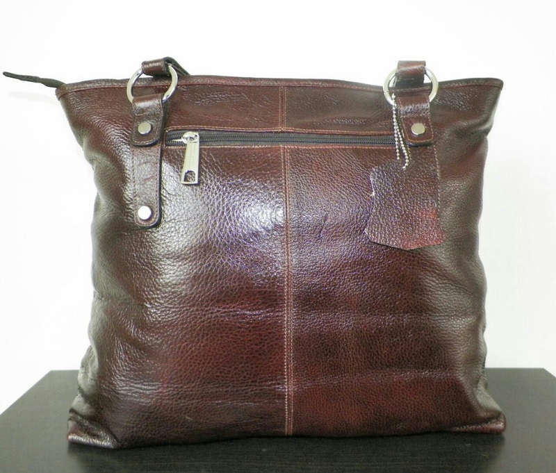 100% Genuine Buffalo Leather Strapped Everyday Handbag - Champagne Brown