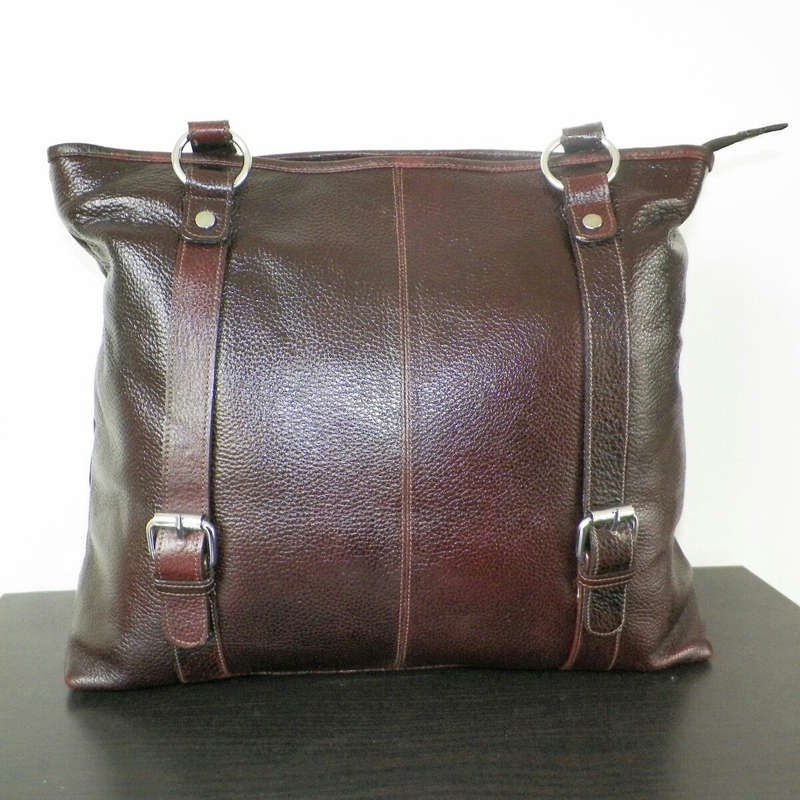 100% Genuine Buffalo Leather Strapped Everyday Handbag - Champagne Brown