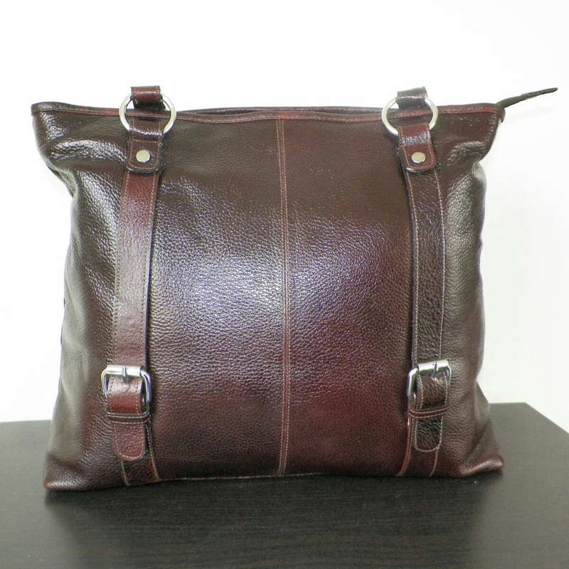 100% Genuine Buffalo Leather Strapped Everyday Handbag - Champagne Brown