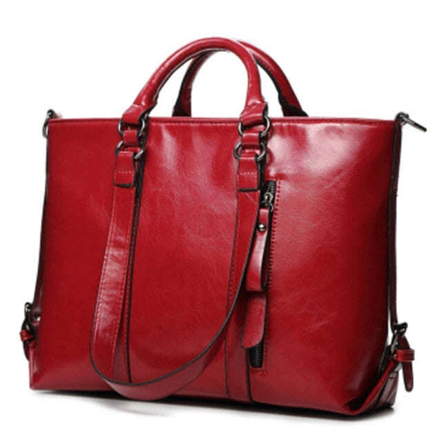 Genuine Leather Tote Handbag (Genuine Cow Hide)- Bordeaux Red