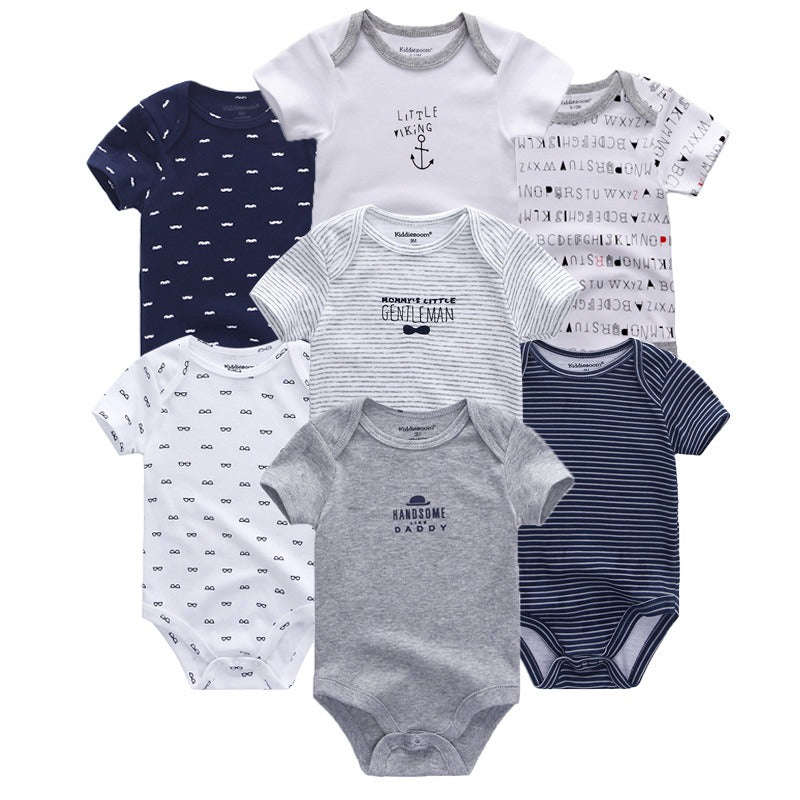 Babies Short Sleeve Rompers (3-6 months) - 7pc Set - Grey