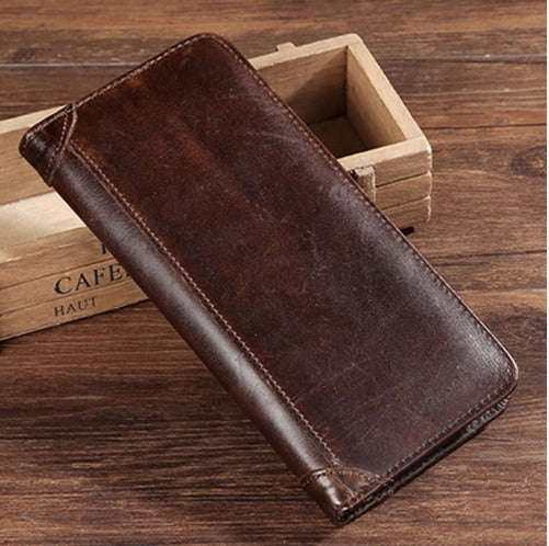 Men's Genuine Leather Large Vertical Wallet - Chocolate