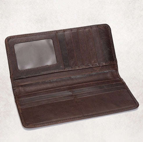 Men's Genuine Leather Large Vertical Wallet - Chocolate