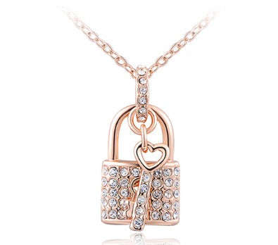 Lock and Key Pendant Necklace - Rose Gold