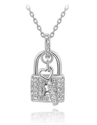 Lock and Key Pendant Necklace - Silver
