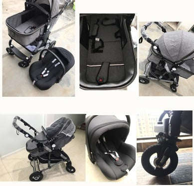 BABY PRAM STROLLER - 3 FUNCTION FOLDABLE BABY PRAM WITH CAR SEAT- KHAKI CHOCOLATE