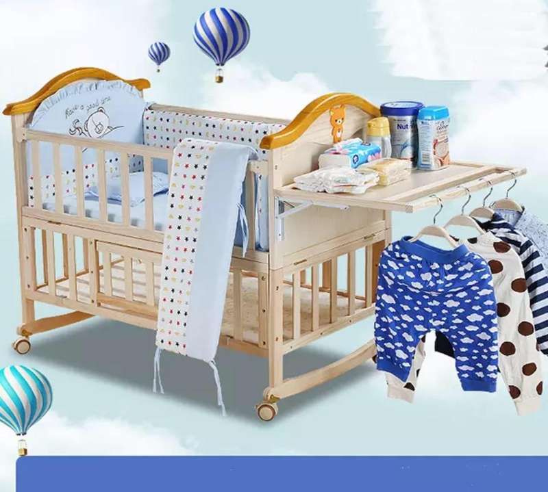 Solid Wood Baby Crib Cot with FREE Mattress - Natural - Model 588