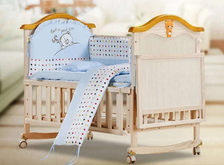 Solid Wood Baby Crib Cot with FREE Mattress - Natural - Model 588