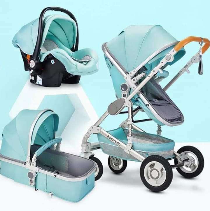 Baby Pram Stroller - 3 Function Foldable Baby Pram with Car Seat- mint green