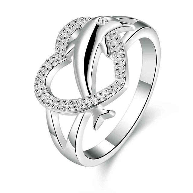 Dolphin Opal heart Ring - Size 8