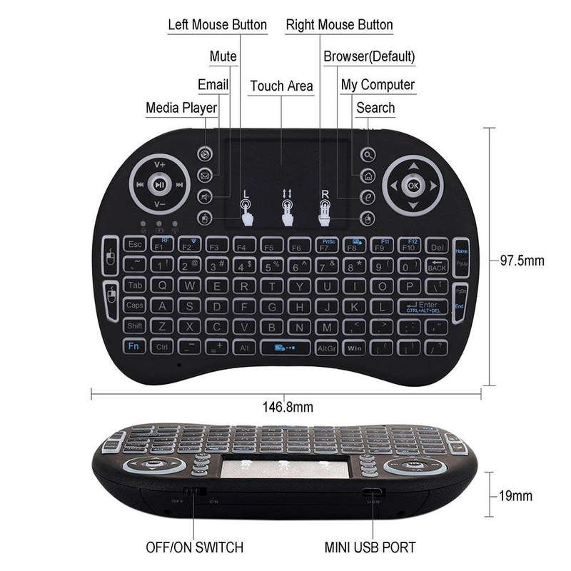 Mini Wireless BackLit Keyboard & Mouse Combo - Black
