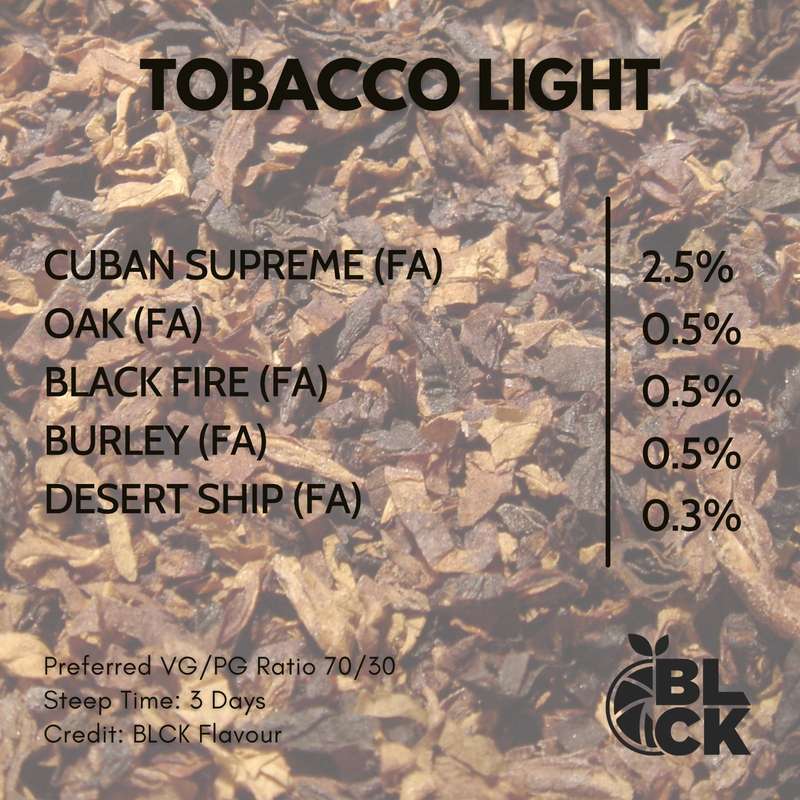 RB Tobacco Light Recipe Card
