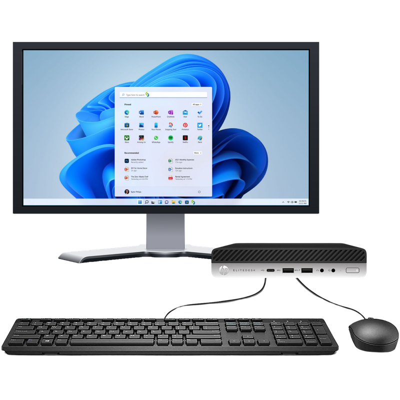 HP 800 G4 EliteDesk Intel i7, 8th Gen USFF PC with 16GB Ram + 20" Monitor