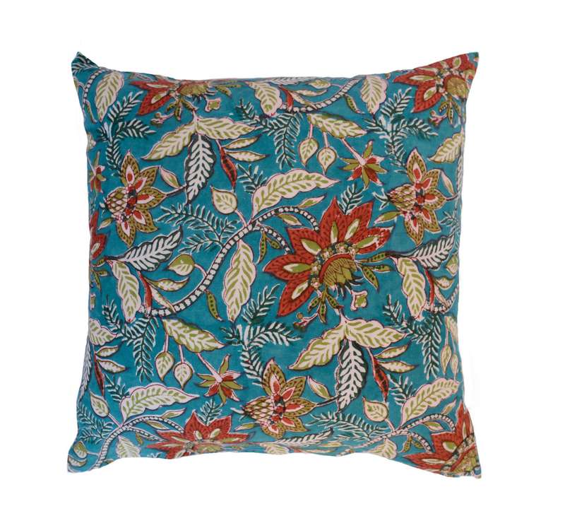 GARDEN TEAL COTTON CUSHION COVER