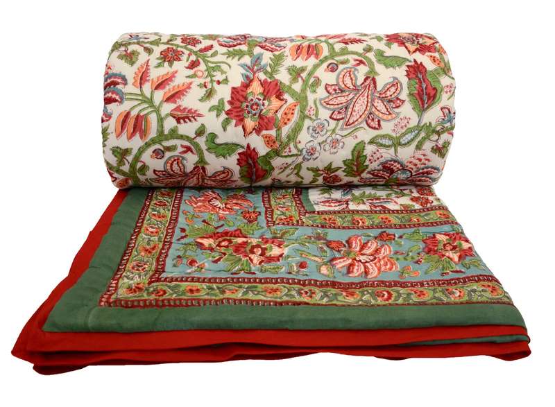 MULTI FLORAL COTTON DUVET/BEDCOVER - KING EXTRA LENGTH 280x250cm