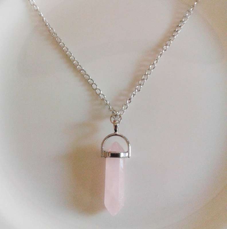 Natural Quartz crystal necklace - rose/silver
