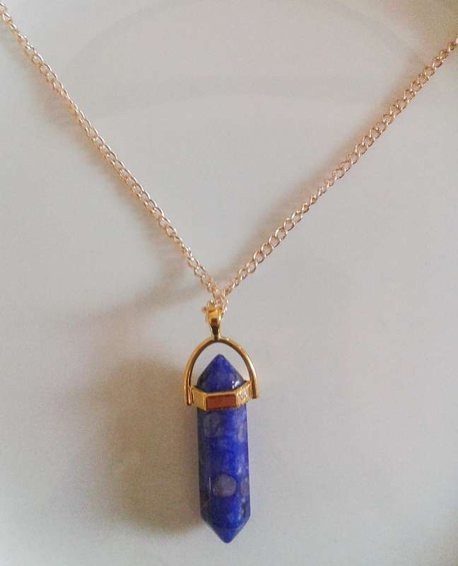 Natural Quartz crystal necklace - indigo/gold