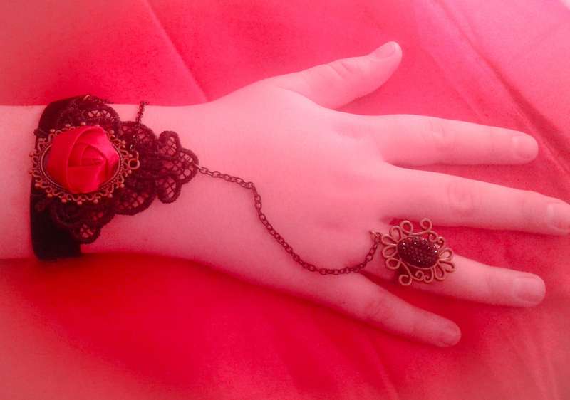 bracelet and ring set with handmade rose