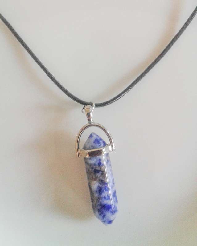 Natural Quartz crystal necklace - indigo/gold