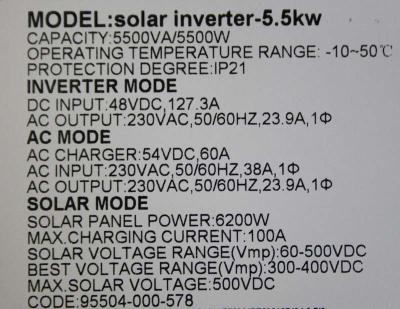 5.5kW High Voltage MPPT Inverter, 500Vdc, 48V Pure Sine wave, can parallel.