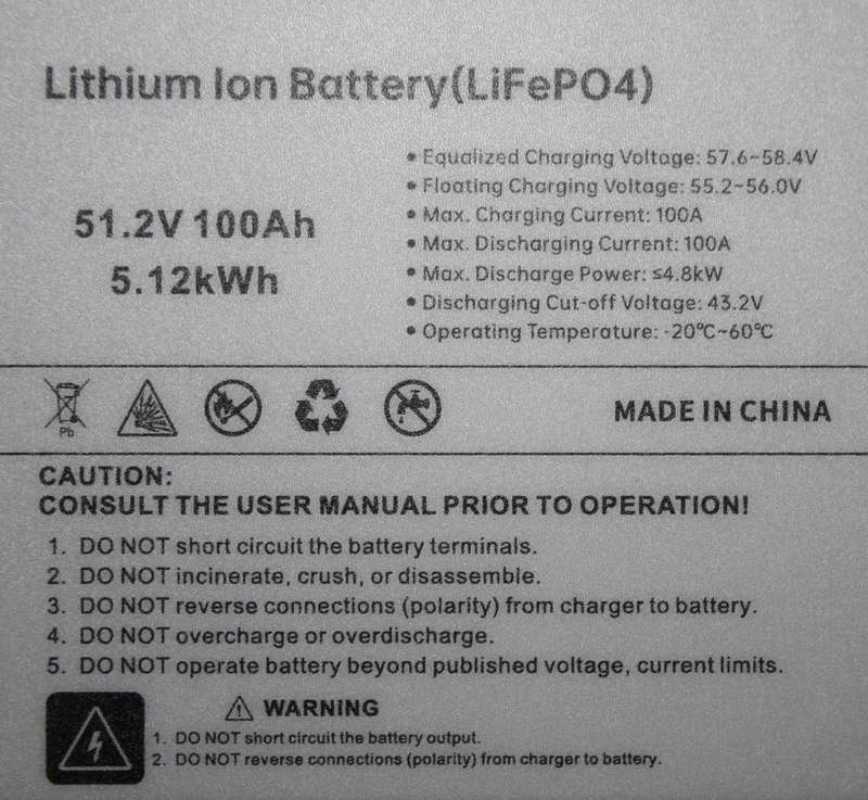 TheSunPays 51.2V 100Ah 5.12kWh Lithium battery with 16 x cells & colour touch-screen.