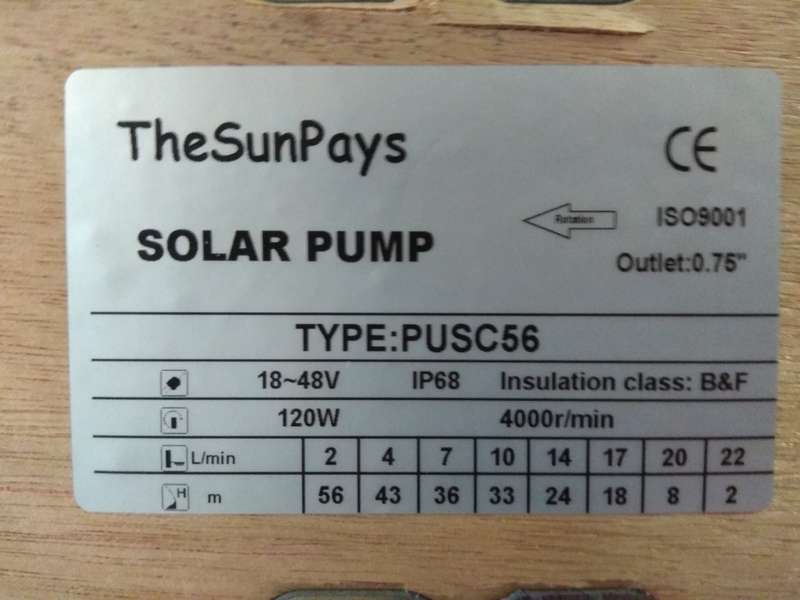 Solar Borehole Pump, Max Head 56m, Screw-Type, With Controller (PUSC56)