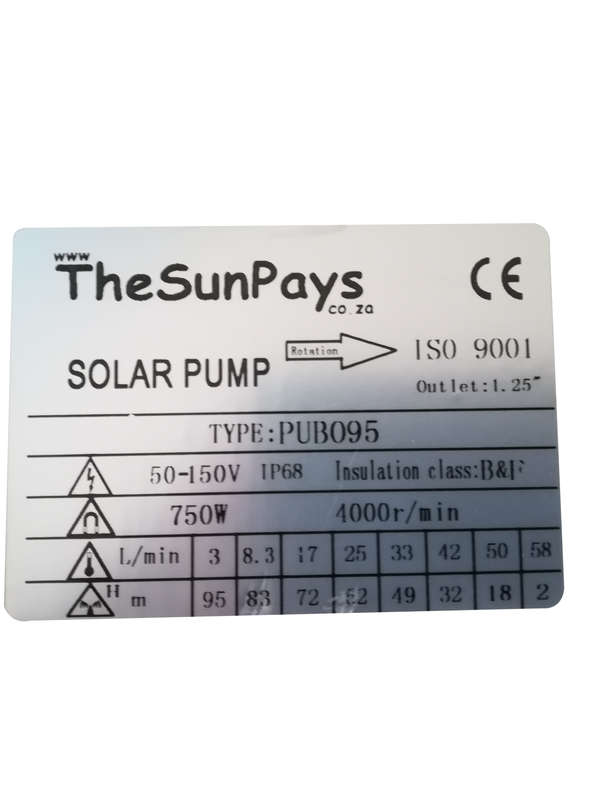 Solar Borehole Pump, Max Head 95m, Centrifugal, With Controller (PUBO95)