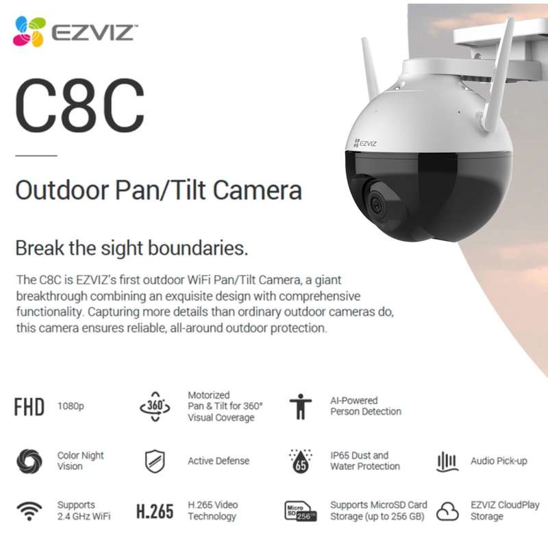 EZVIZ C8C Full HD Outdoor Pan/Tilt Security WiFi Camera