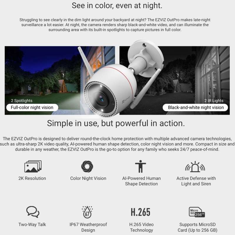 EZVIZ OutPro 2K - Outdoor Colour Night Vision WiFi Security Camera