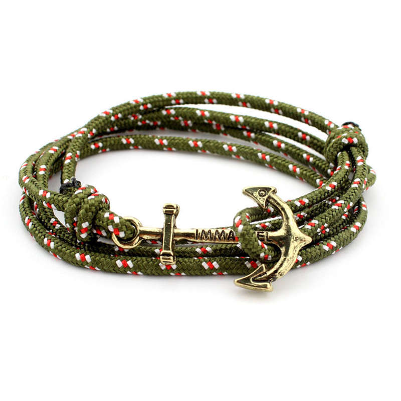 Mens Anchor Bracelet (Green/Red)